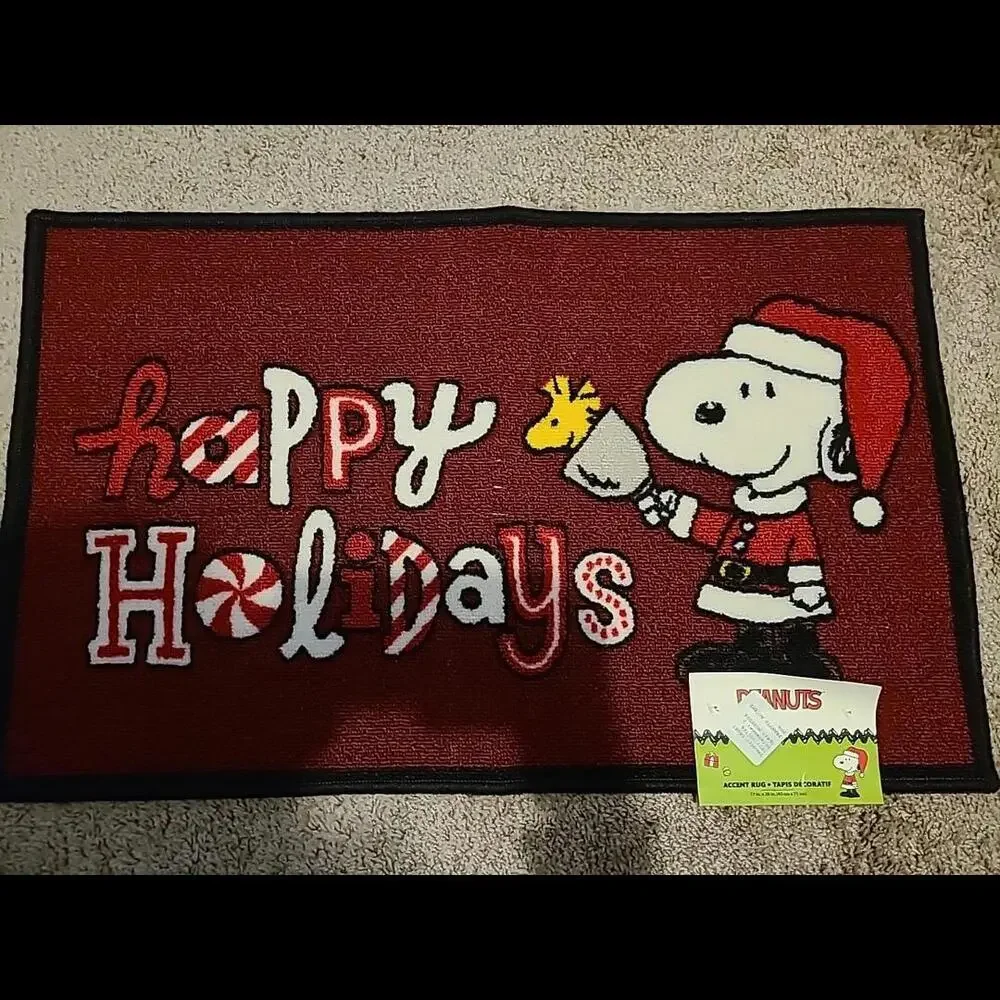 Happy Holidays Accent Rug Non-slip With Snoopy And Woodstock
